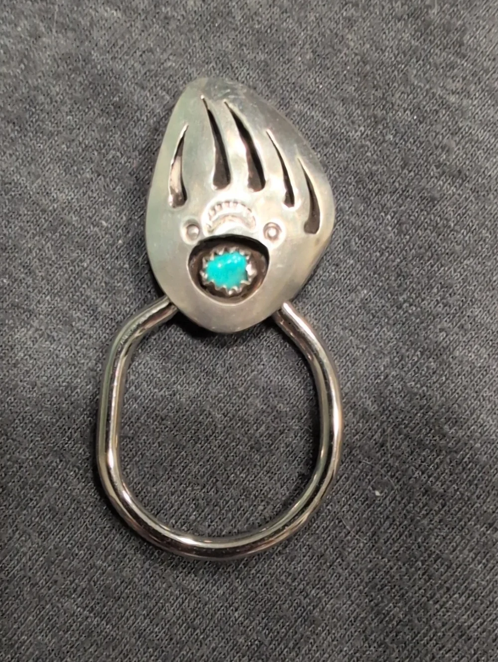 Sterling Silver Bear Claw Key Ring with Turquoise Accent